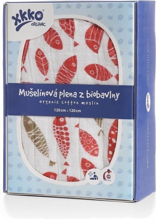 Kikko Biobavlněná plena XKKO Organic 120x120 - Golden Fish - obrázek 1