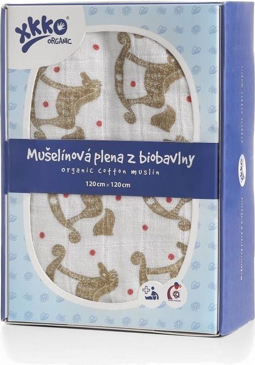 Kikko Biobavlněná plena XKKO Organic 120x120 - Rocking Horses Gold - obrázek 1