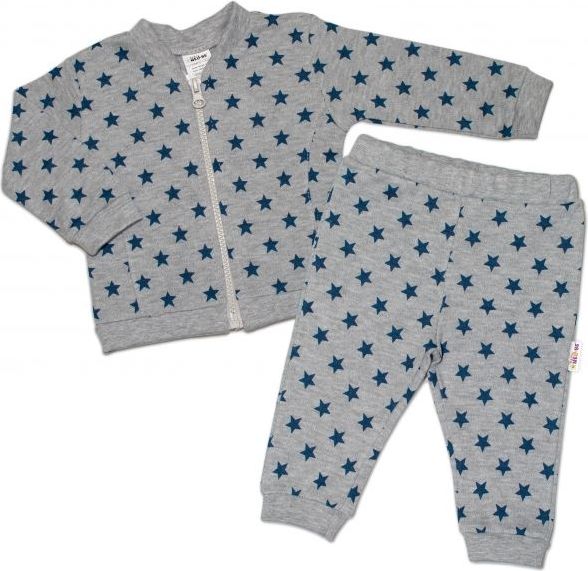Baby Nellys Bavlněná tepláková souprava Baby Nellys ® - Hvězdičky tm. modré/šedá - obrázek 1