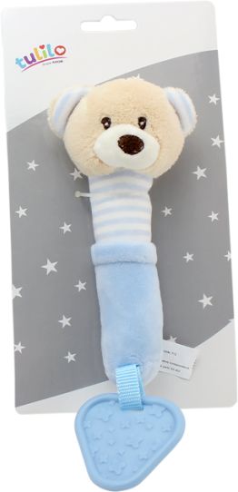 Plyšová hračka Tulilo s pískátkem a kousátkem Medvídek, 17 cm - modrý - obrázek 1