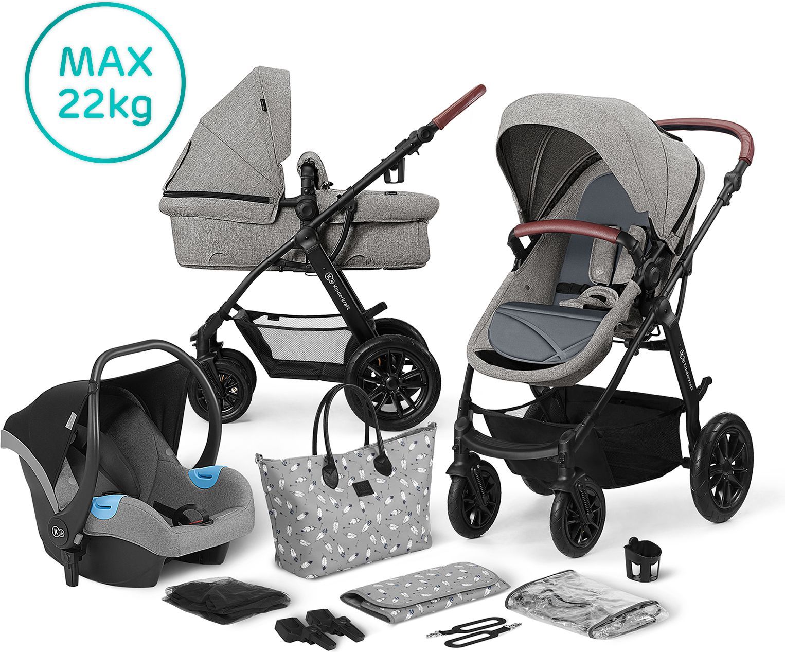 Kindekraft Kočárek kombinovaný 3v1 XMOOV Grey Kinderkraft 2020 - obrázek 1