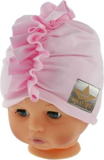 Baby Nellys Jarní/podzimní bavlněná čepice - turban, sv. růžová - 44/48 čepičky obvod - obrázek 4