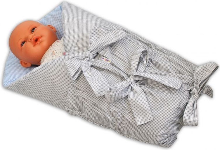 Baby Nellys Klasická retro šněrovací zavinovačka - šedá,modrá - jemná kostička - obrázek 2