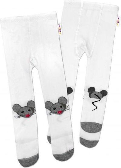 Baby Nellys Baby Nellys Bavlněné punčocháče Myšička - bílé 62 (3-6m) - obrázek 1