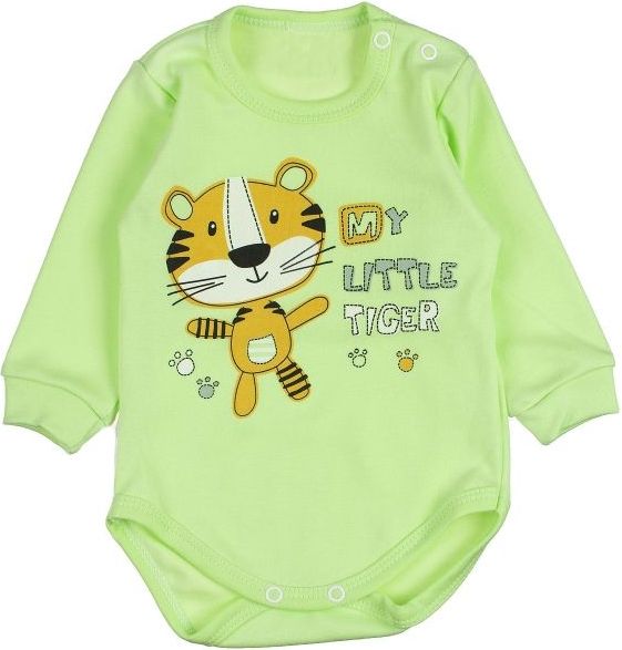 MBaby Bavlněné body s dlouhým rukávem Tygřík- zelené, vel. 80 - obrázek 1