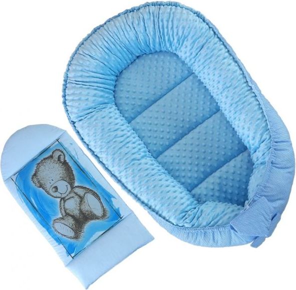 Baby Nellys Oboustranné hnízdečko, kokon Baby Nellys Teddy Minky 80x45x15cm - modré - obrázek 1