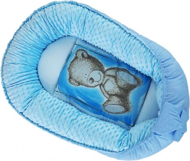 Baby Nellys Oboustranné hnízdečko, kokon Baby Nellys Teddy Minky 80x45x15cm - modré - obrázek 2