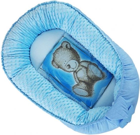 Baby Nellys Oboustranné hnízdečko, kokon Baby Nellys Teddy Minky 80x45x15cm - modré - obrázek 3