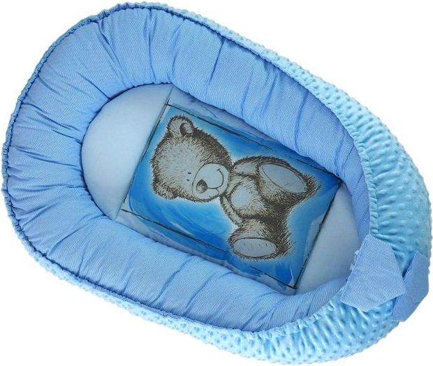 Baby Nellys Oboustranné hnízdečko, kokon Baby Nellys Teddy Minky 80x45x15cm - modré - obrázek 7