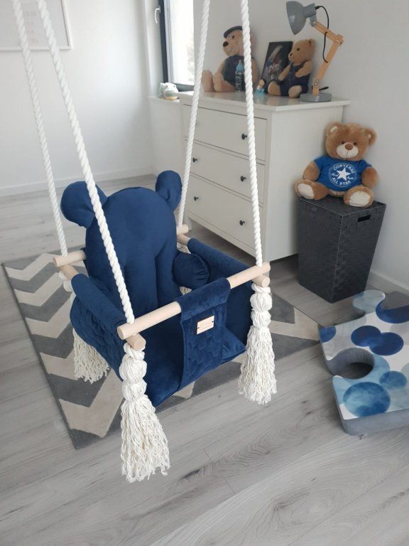 Vyrobeno v EU Dětská houpačka Velvet Swing s opěrátkem - více barev tmavě modrá - obrázek 1
