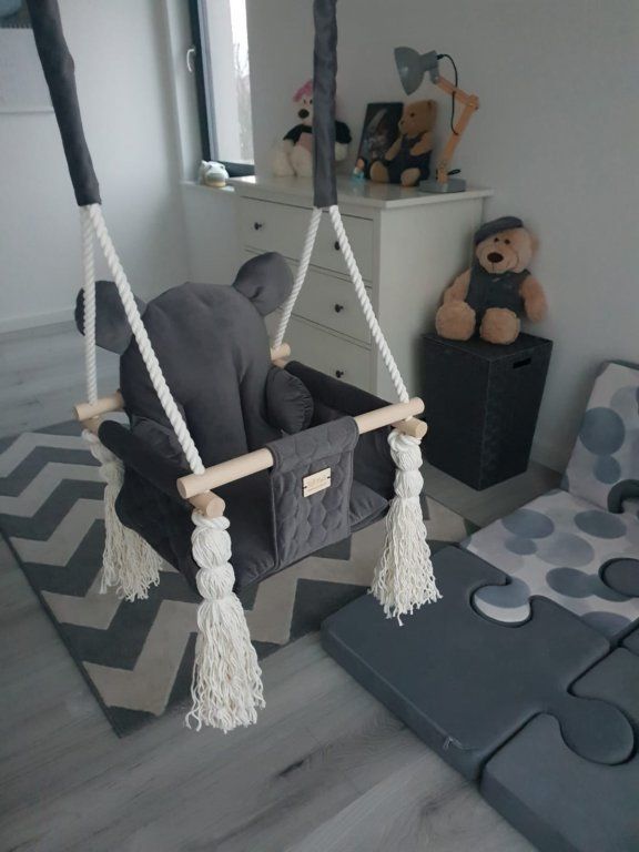 Vyrobeno v EU Dětská houpačka Velvet Swing s opěrátkem - více barev tmavě šedá - obrázek 1