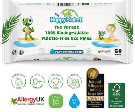 9x MY HAPPY PLANET 100% BIO odbouratelné vlhčené ubrousky 60 ks - obrázek 2