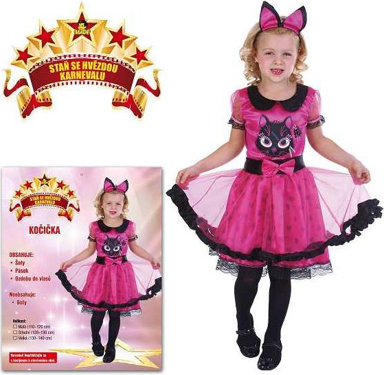 KARNEVAL Šaty KOČIČKA RŮŽOVÁ vel. M (120-130 cm) 5-9 let KOSTÝM - obrázek 1