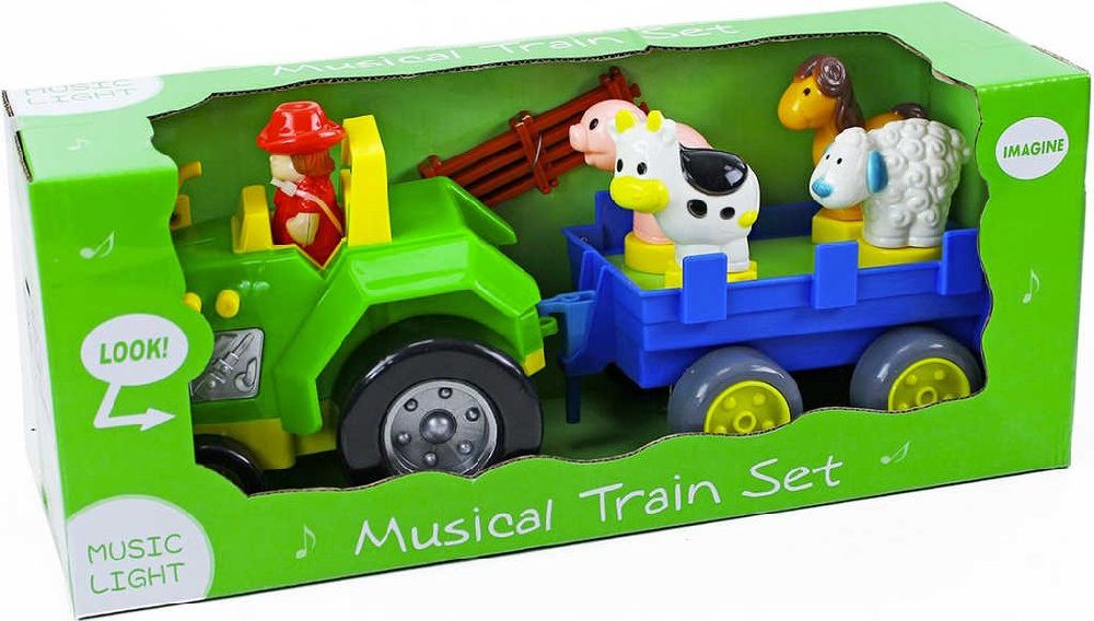 Set hudební traktor + vlečka se zvířátky na baterie Světlo Zvuk plast - obrázek 2