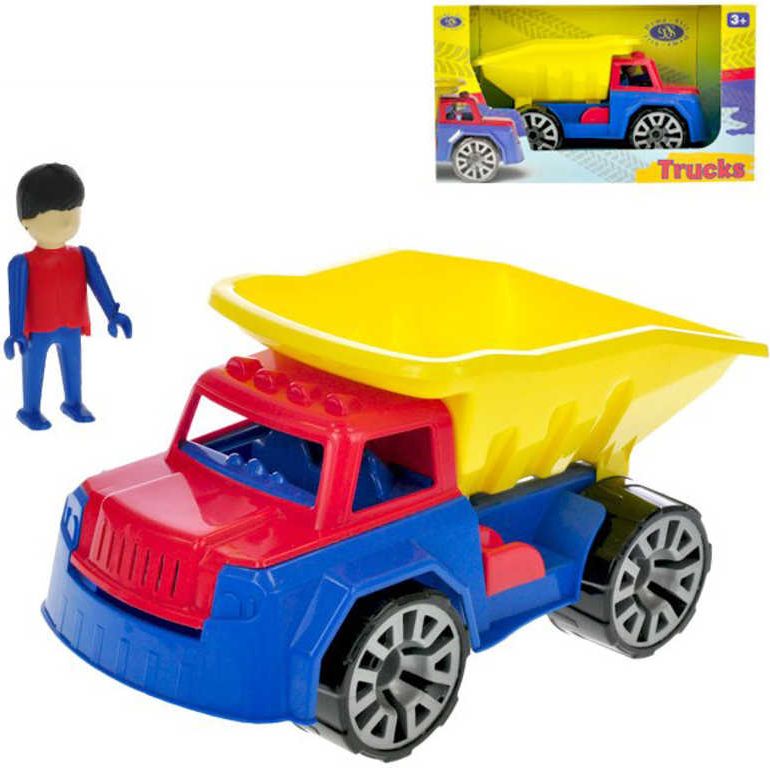 Auto barevné pracovní 29cm sklápěčka set s panáčkem v krabici plast - obrázek 1