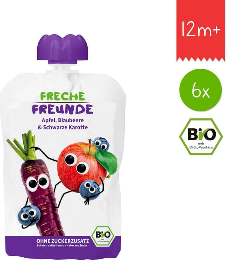 Freche Freunde BIO Kapsička Jablko, borůvka a černá mrkev 6x100g - obrázek 1