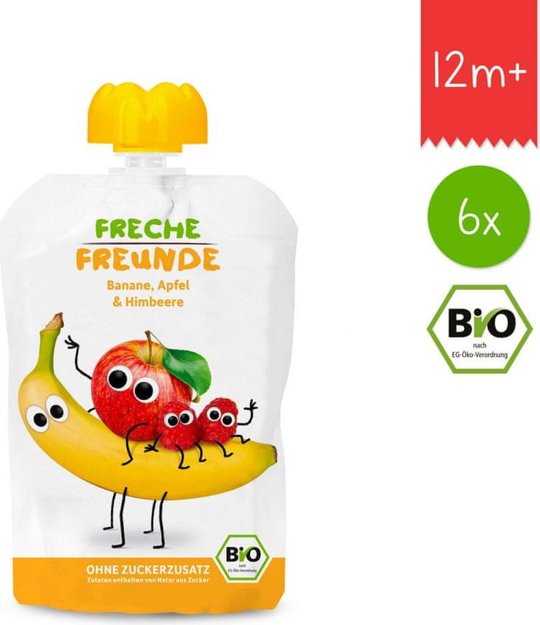 Freche Freunde BIO Ovocná kapsička Jablko, banán a malina 6x100g - obrázek 1