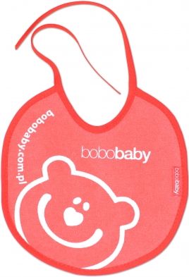 Nepromokavý froté bryndáček BOBO BABY - Méďa, červený/červený lem - obrázek 1