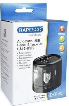 Stolní ořezávátko "PS12-USB", černá, 2 otvory, baterie/ USB, RAPESCO - obrázek 2
