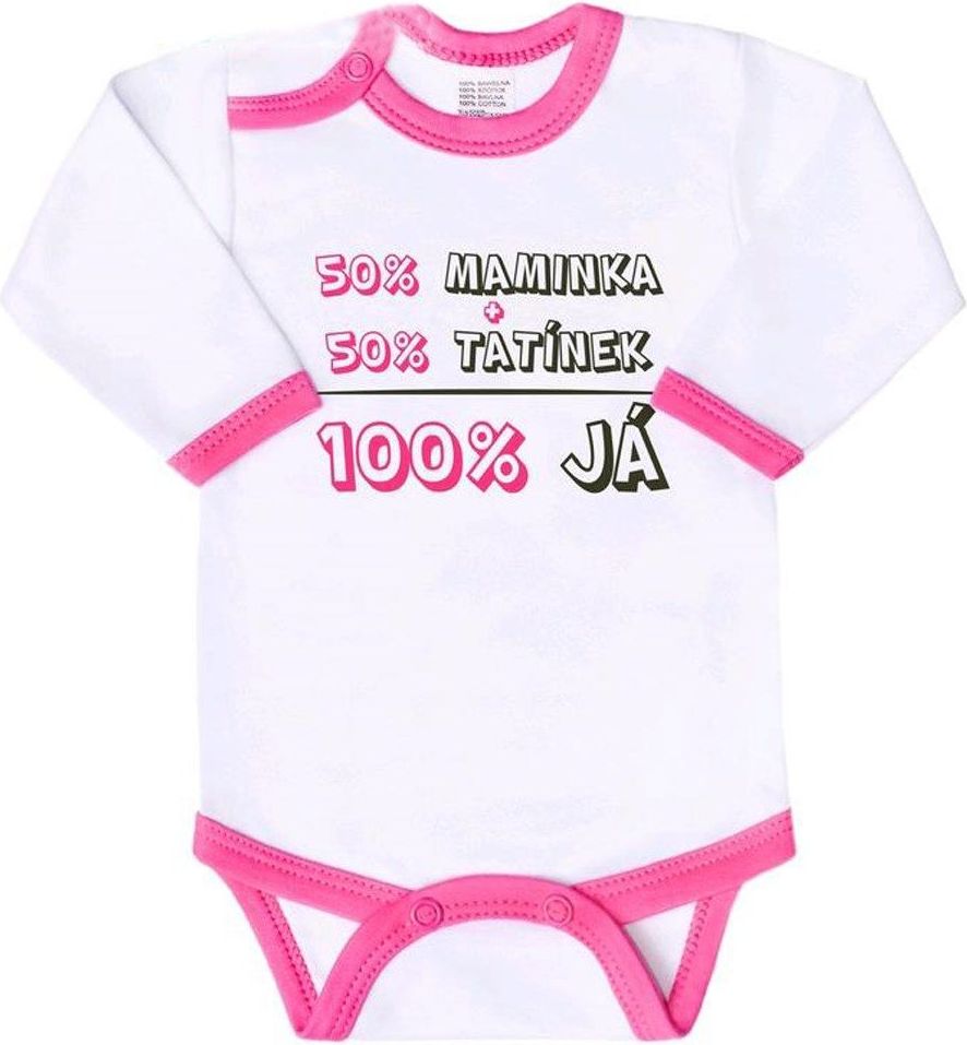 Body s potiskem New Baby 50% MAMINKA + 50% TATÍNEK - 100% JÁ růžové - 68 (4-6m) - obrázek 1