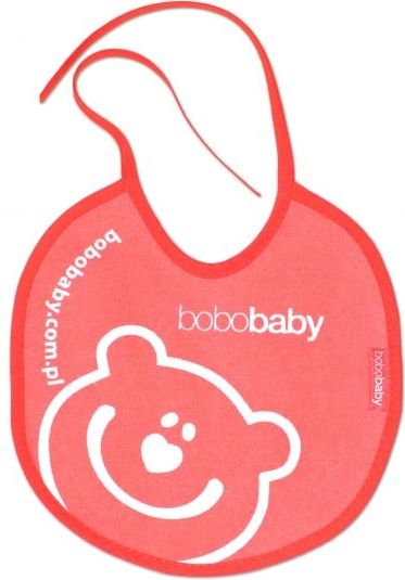 Nepromokavý froté bryndáček BOBO BABY - Méďa, červený/červený lem - obrázek 2