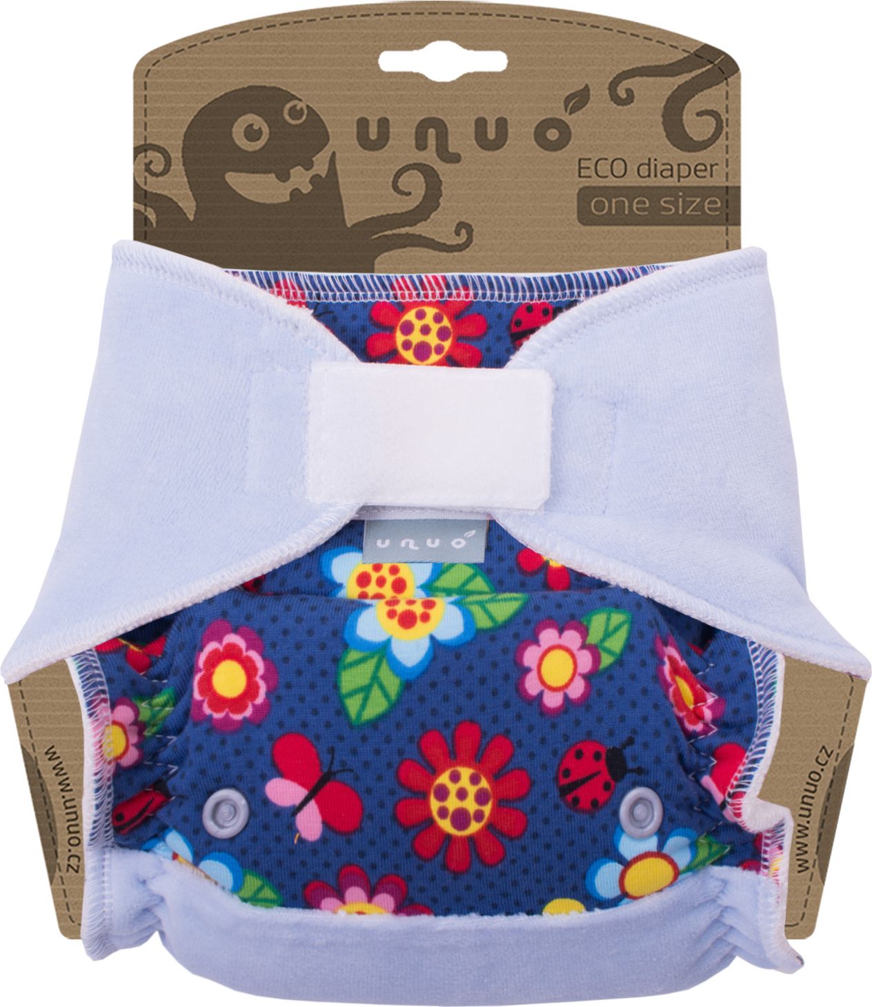 unuo Kalhotková plena, Berušky a kytičky, se sv. modrou Velikost kalhotkové pleny (Size): Jednovelikostní (One size) - obrázek 1