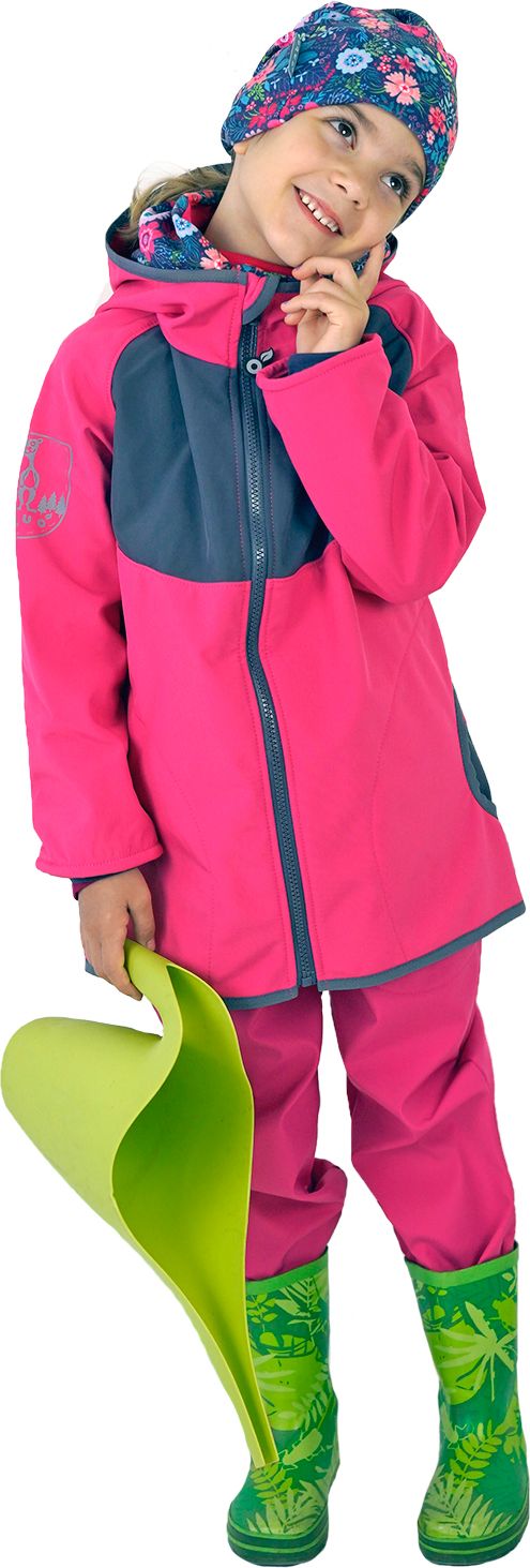 Unuo, Dětské softshellové kalhoty s fleecem, Fuchsiová, Květinky Velikost: 110/116 - obrázek 2