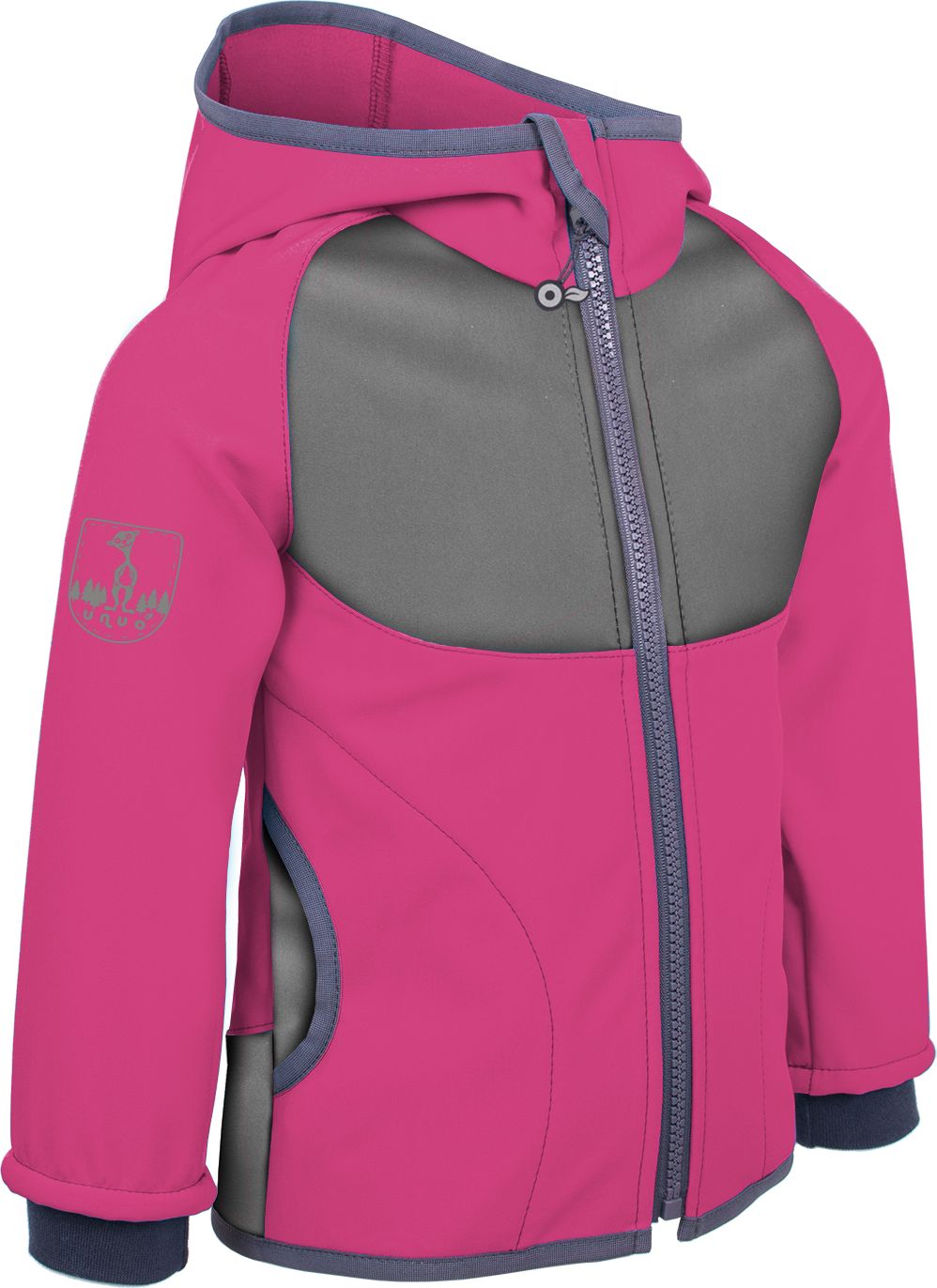 unuo Softshellová bunda s fleecem DUO fuchsiová + reflexní obrázek Evžen (fleece softshell jacket duo fuchsia) Velikost (Size): 110/116 - obrázek 1