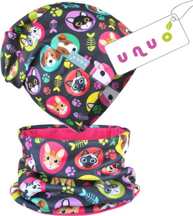 unuo fleecová čepice Kočka a pes kluk (fleece cap, cats and dogs, boys) Velikost (Size): XS (42 - 44 cm) - obrázek 2