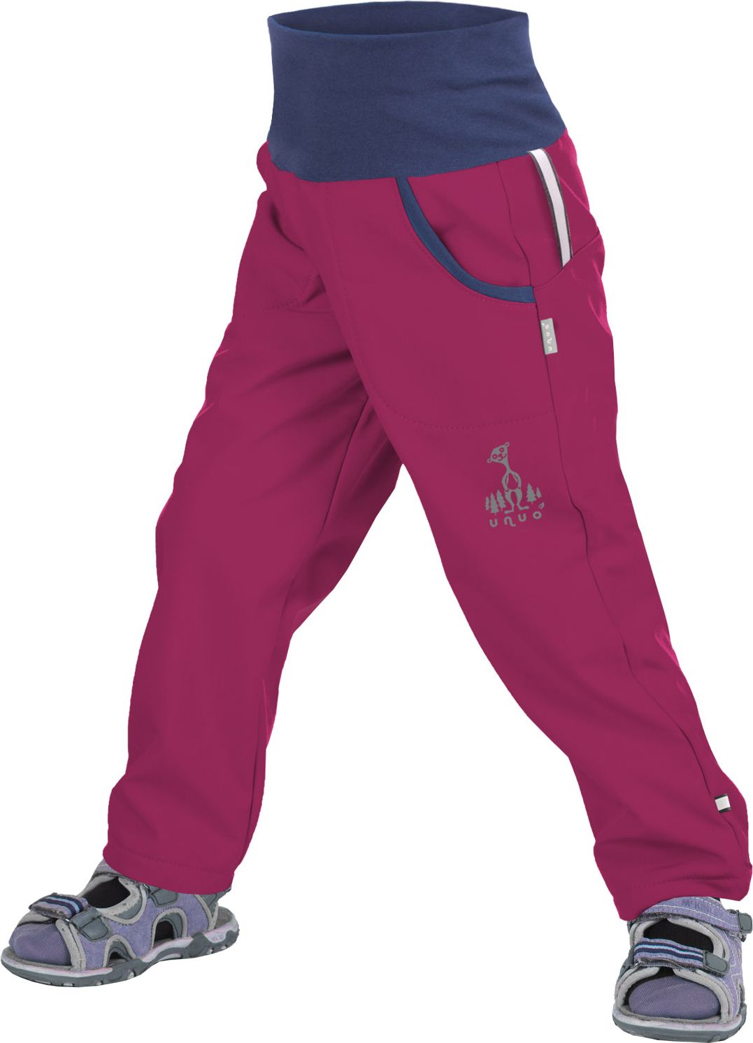 unuo softshellové kalhoty bez zateplení Malinové + reflexní obrázek Evžen (Softshell kids trousers, no insulation, raspberry) Velikost (Size): 98/104 - obrázek 1