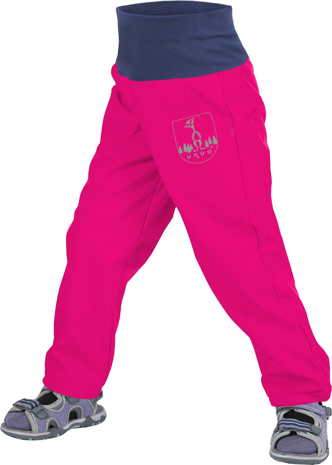 unuo Batolecí softshellové kalhoty bez zateplení Fuchsiové + reflexní obrázek Evžen (Softshell toddler trousers, no insulation, fuchsia) Velikost (Size): 98/104 SLIM - obrázek 1