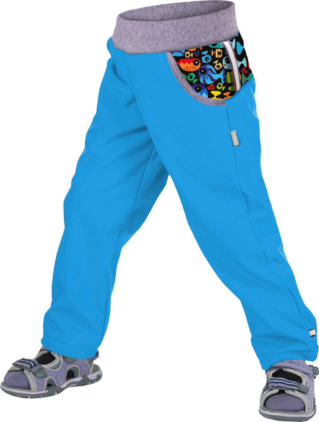 unuo Dětské funkční kalhoty Rybky a rybičky, tyrkysová (kids functional trousers, fish, turquoise) Velikost (Size): 128/134 - obrázek 1