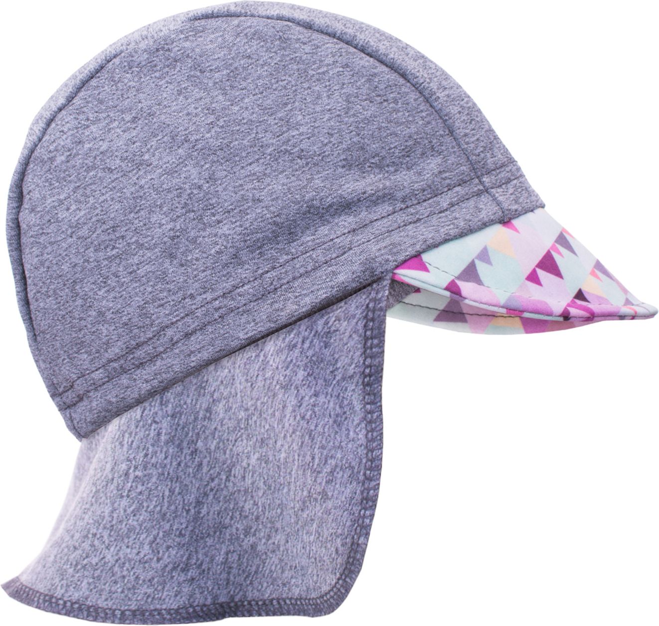 unuo Funkční čepice s kšiltem a plachetkou UV 50+ Mini trojúhelníčky holčičí, šedá (UV cap with wimple, triangles, grey, girl's) Velikost (Size): M (49 - 52 cm) - obrázek 1