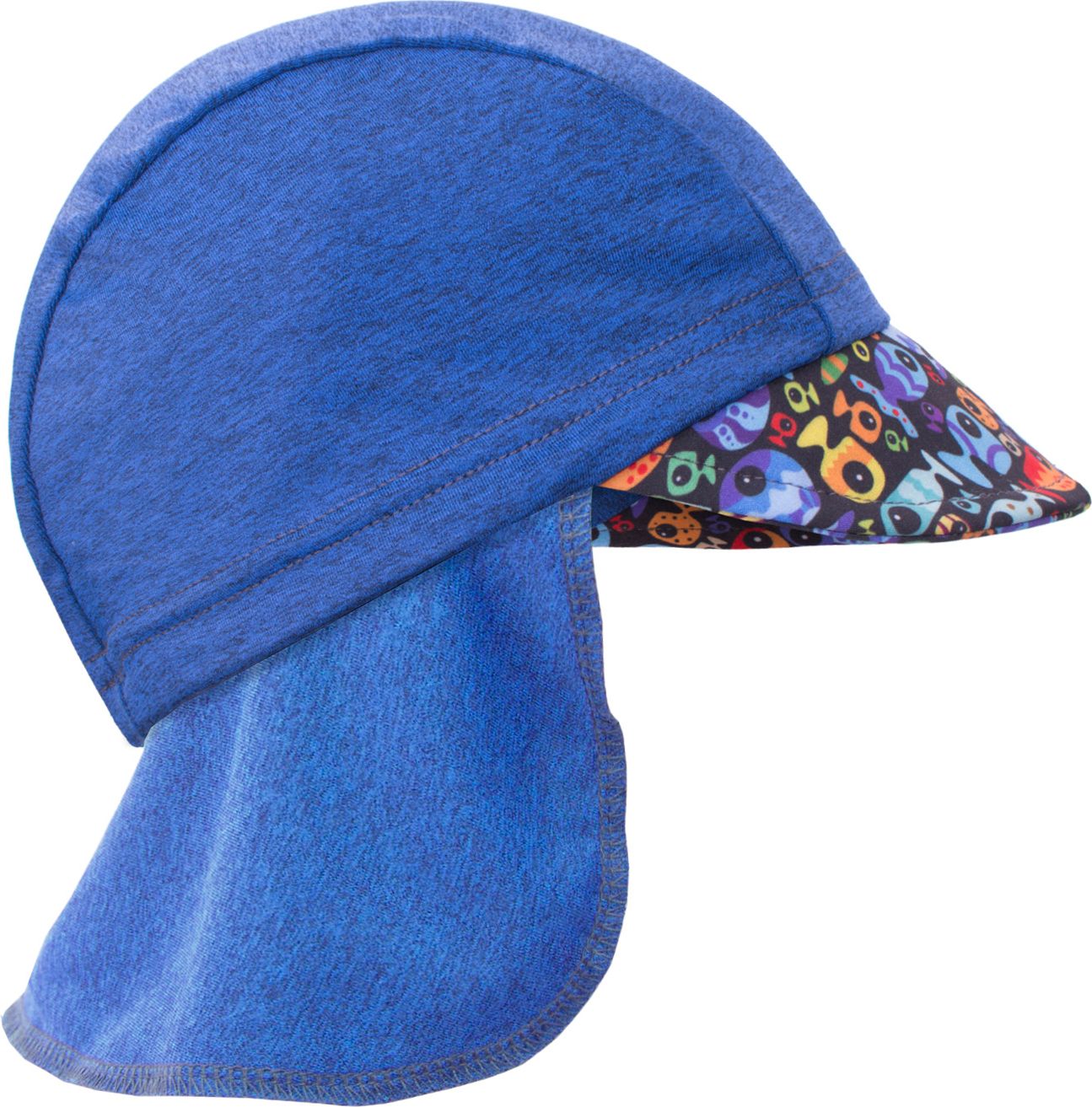 unuo Funkční čepice s kšiltem a plachetkou UV 50+ Rybky a rybičky, tm. modrá (uv cap, with wimple, fish, dark blue) Velikost (Size): M (49 - 52 cm) - obrázek 1