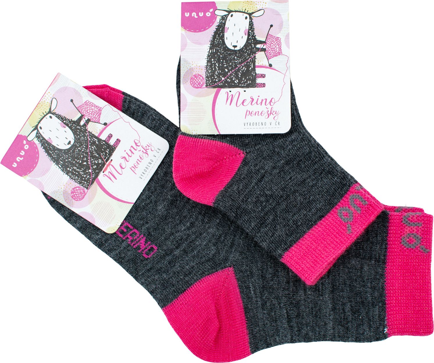 Trepon unuo Merino ponožky šedý melír s fuchsiovou (Merino ankle socks) Velikost ponožky, punčocháče, legíny (Size socks) EU: 33/35 - obrázek 4