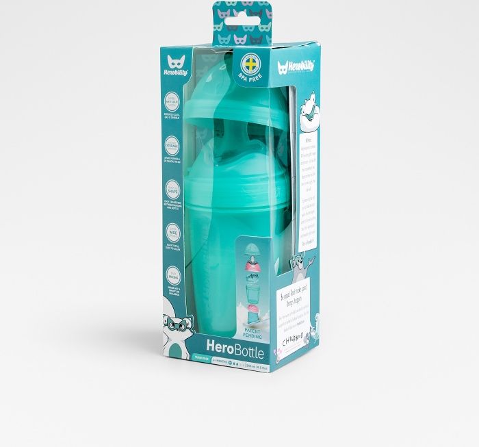 Herobility HeroBottle Antikoliková kojenecká láhev 240 ml, tyrkysová - obrázek 4