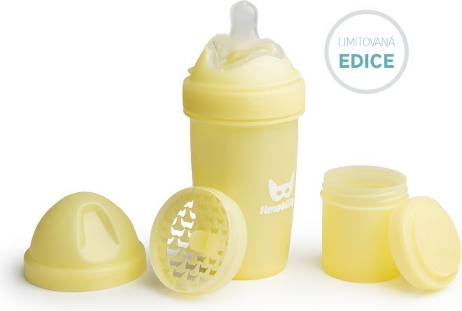 Herobility HeroBottle Antikoliková kojenecká láhev 240 ml, žlutá - obrázek 1