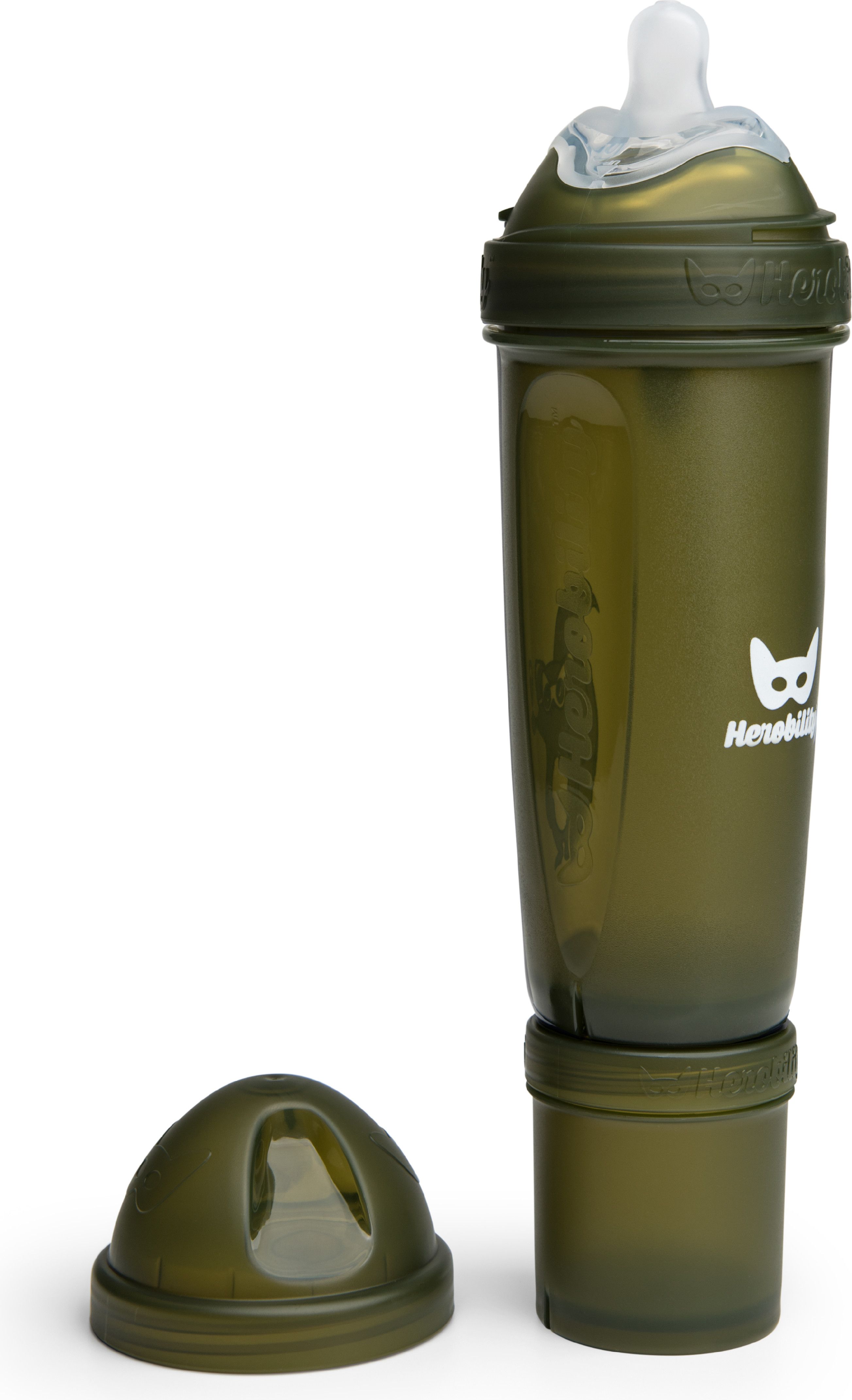 Herobility HeroBottle Antikoliková kojenecká láhev 340 ml, olivová - obrázek 2