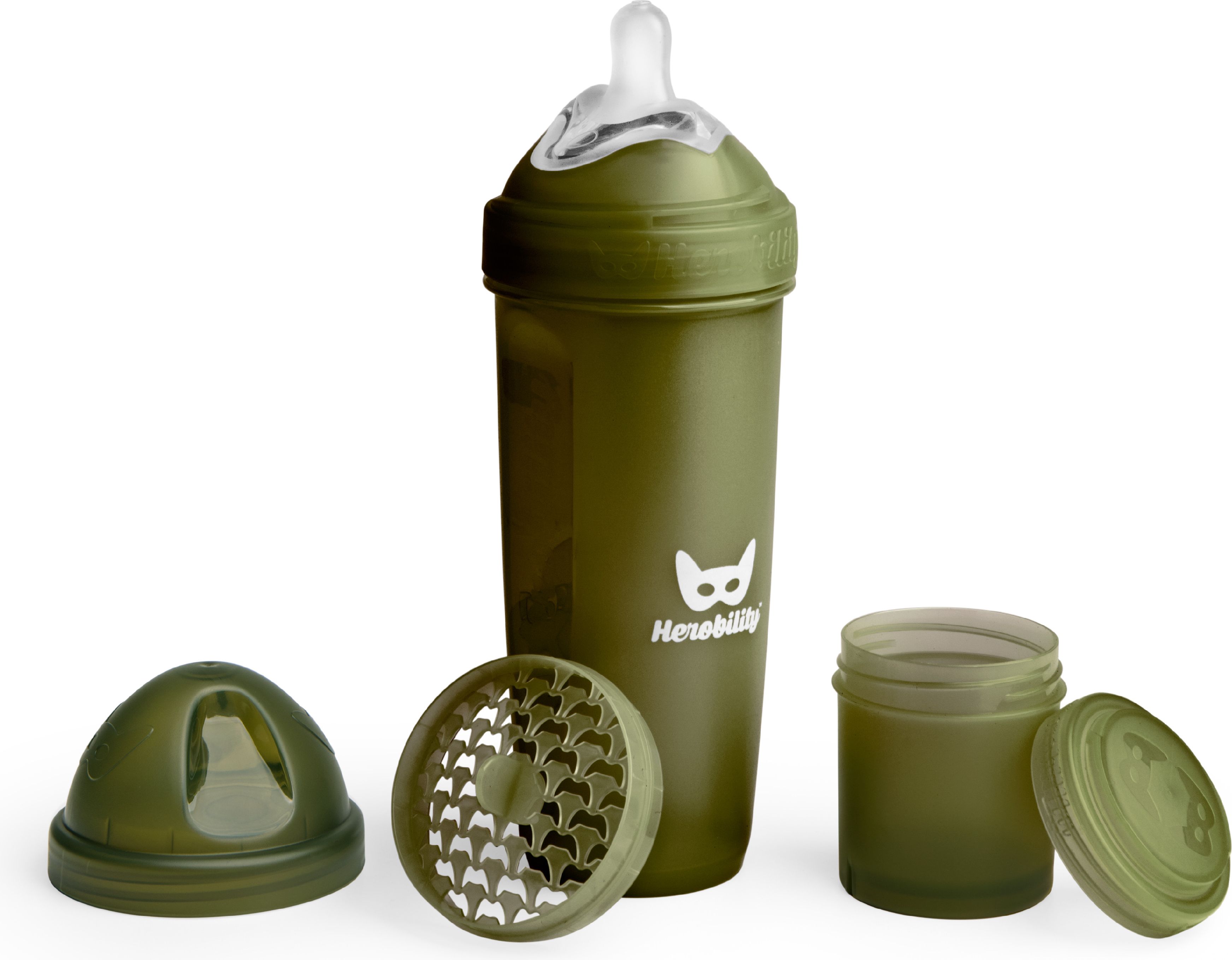 Herobility HeroBottle Antikoliková kojenecká láhev 340 ml, olivová - obrázek 3