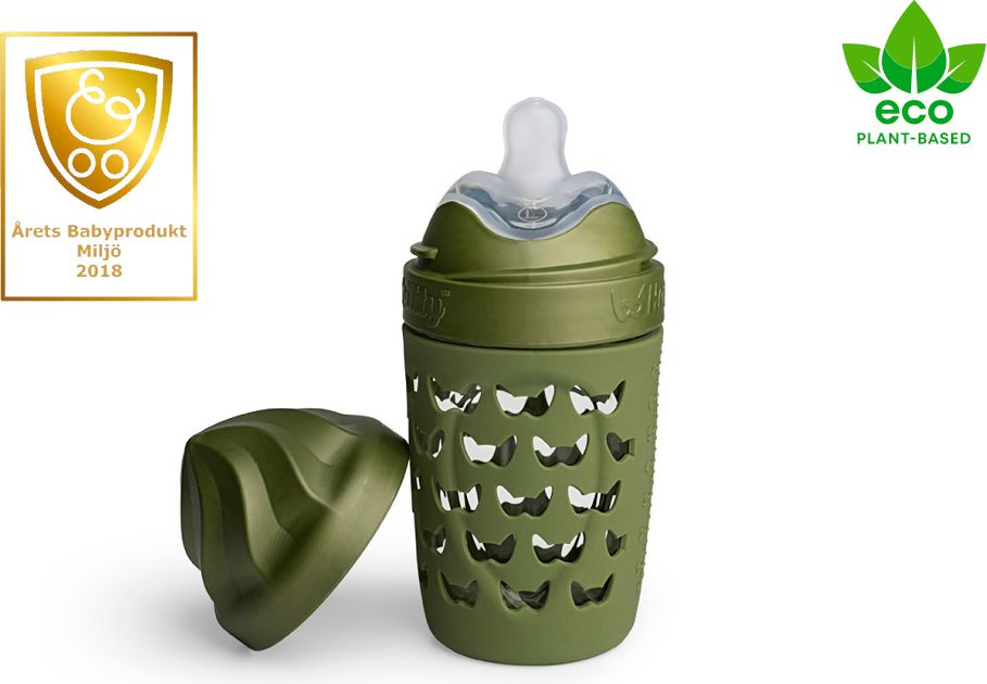 Herobility HeroEcoBottle skleněná kojenecká eko láhev 220 ml, forrest green - obrázek 1