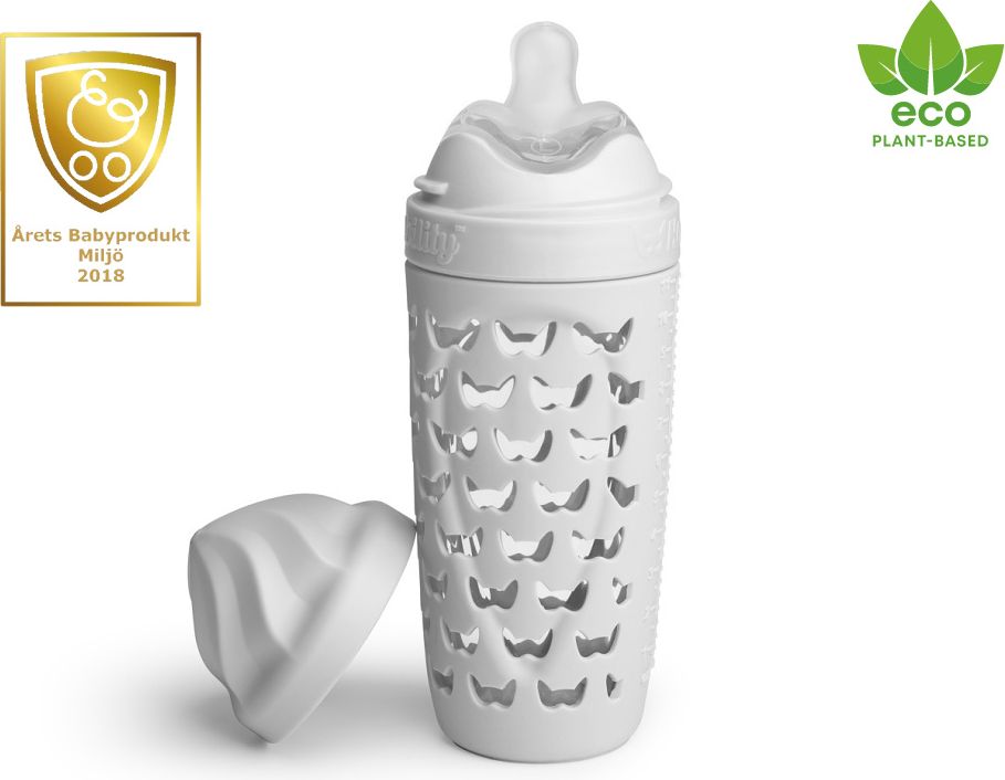 Herobility HeroEcoBottle skleněná kojenecká eko láhev 320 ml, šedá - obrázek 1