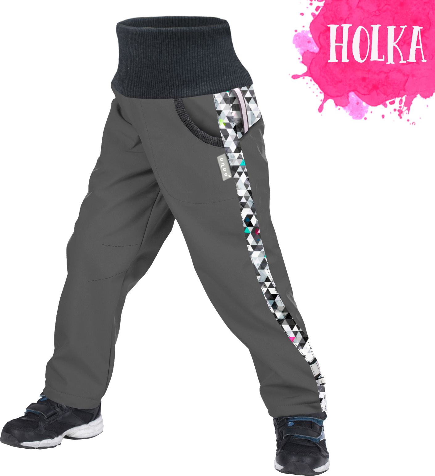 Unuo, Softshellové kalhoty s fleecem Street, Tm. šedá, Metricon holka (Unuo Softshell kids trousers printed) Velikost (Size): 146/152 - obrázek 1