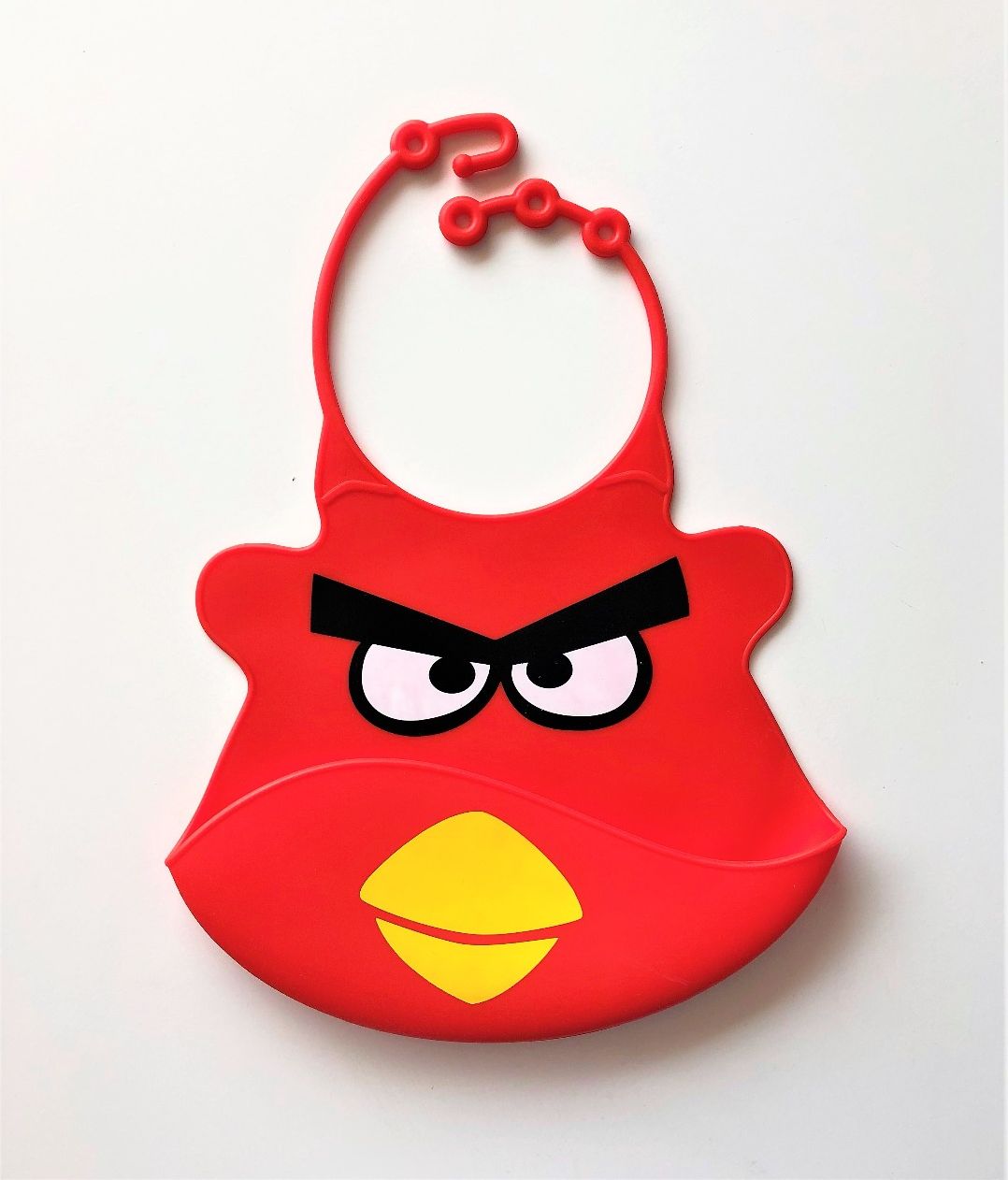 Silikonový bryndák s kapsou - ANGRY BIRD červený - možnost mytí v myčče - obrázek 1