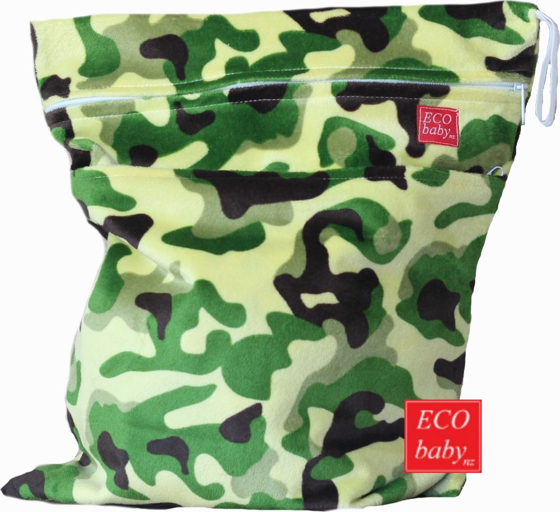 ECObabynz Voděodolná taška 2 zipy na dětské látkové pleny - Army, MINKY - obrázek 1