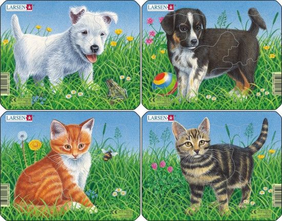 Puzzle Štěňátka + koťátka - 4ks 6 dílků - obrázek 1