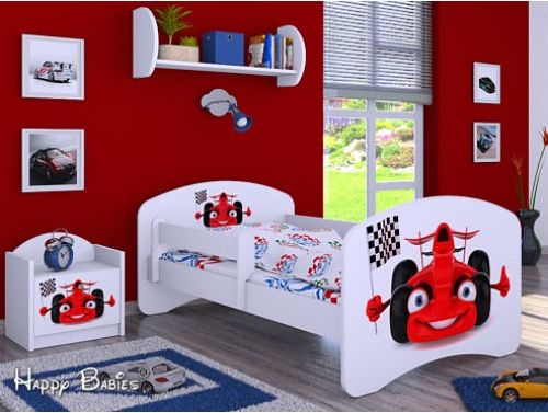 Dětská postel Happy Babies se zábranou Bílá Závoďák Červený 140x70 - obrázek 1