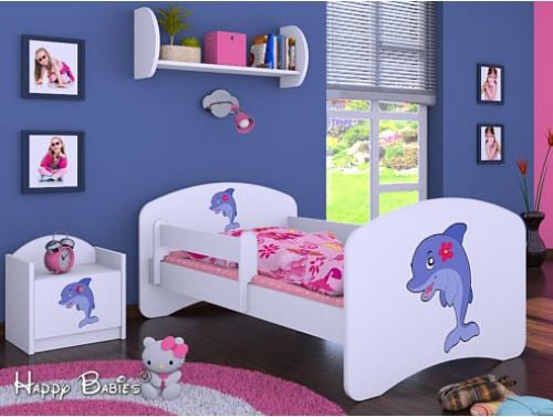 Dětská postel Happy Babies Bílá se zábranou Delfín 140x70 - obrázek 1
