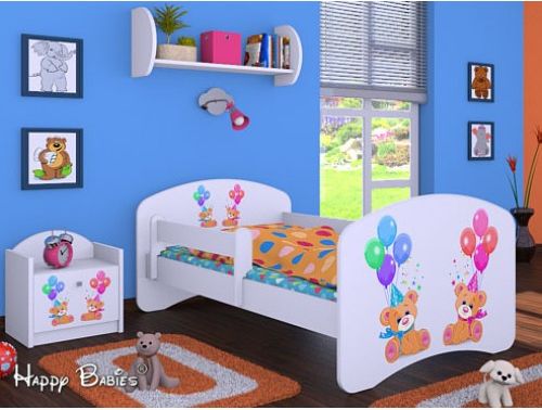 Dětská postel Happy Babies se zábranou Bílá Méďové s balónky 140x70 - obrázek 1