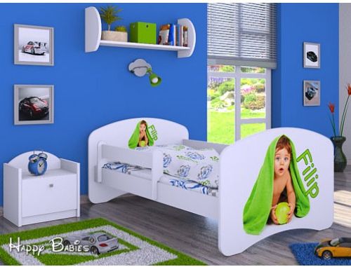 Dětská postel Happy Babies se zábranou Postel Bílá se jménem 140x70 - obrázek 1
