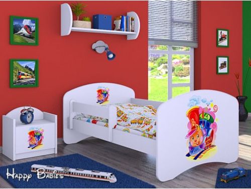 Dětská postel Happy Babies se zábranou Bílá Lokomotiva 140x70 - obrázek 1